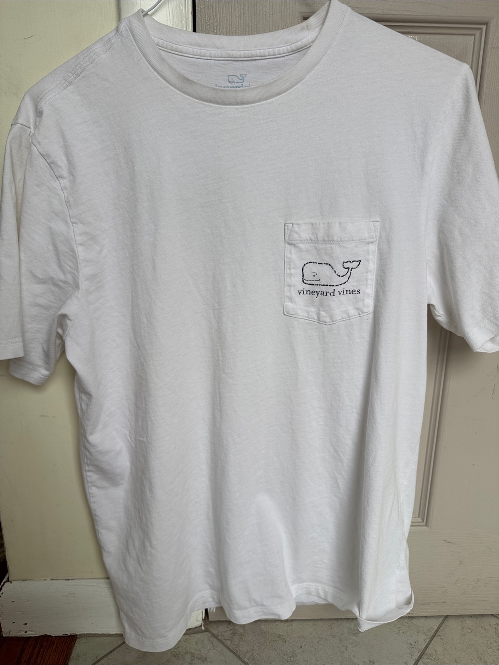 Vineyard Vines White Short-Sleeve Pocket Tee with Whale Logo
